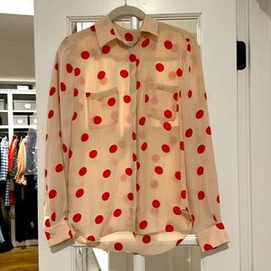 LOFT Sheer Polkadot Camp Shirt Blouse Size XS